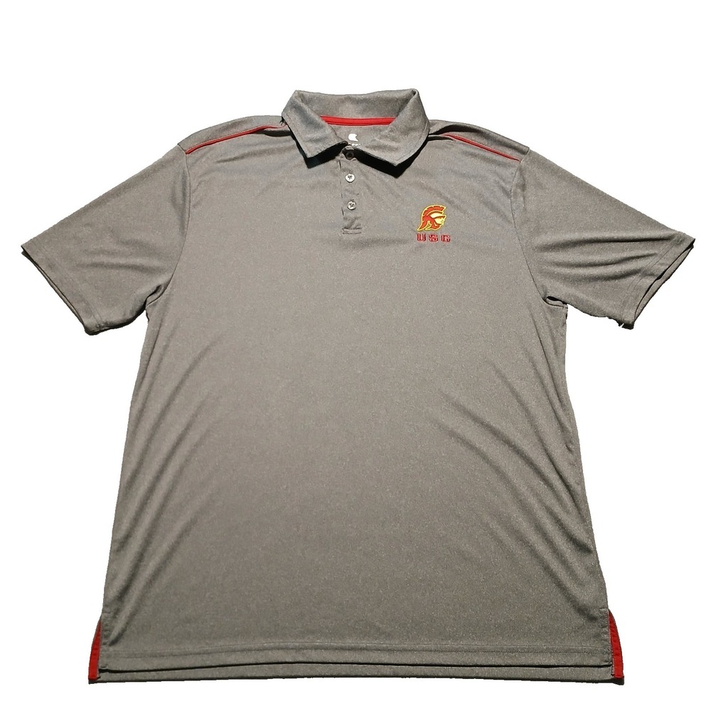 Colosseum Mens XL Gray USC Trojans Performance Stretch Polo Shirt